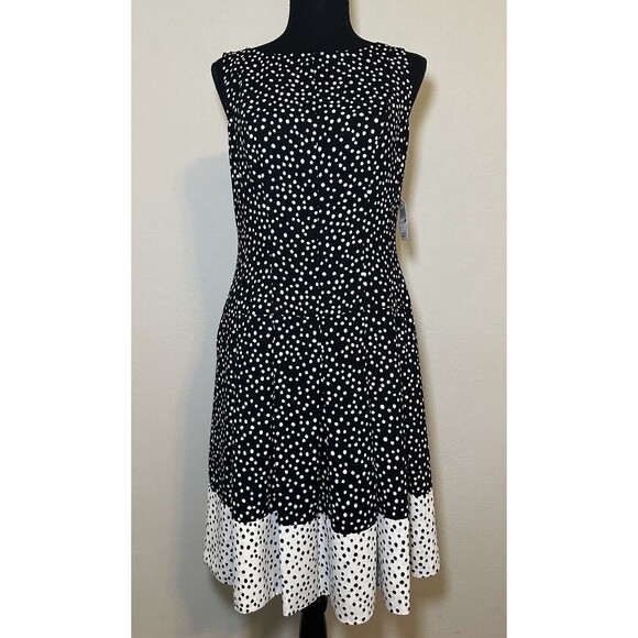 RALPH LAUREN Black & White Modest Classic Polka Dot Dress Women's 8‎ NWT - Picture 1 of 9
